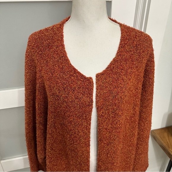 Eskandar Boucle Wool Cashmere Longer Length Cardigan OSFM Orange Handloomed - Picture 3 of 9